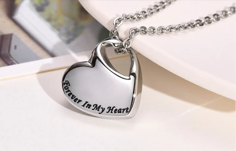 Heart Urn Pendant Necklace | Stainless Steel | Forever in my Heart | Memorial Family or Pets | Ashes Holder | Delivered in Gift Box