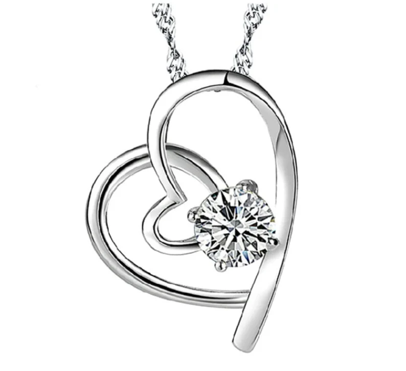 Double Heart Diamond Necklace | 925 Sterling Silver | Love necklace | Gift for her | Delivered in Gift Box