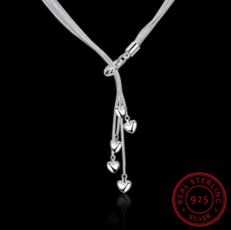Heart Tassel Pendant Necklace | 925 Sterling Silver | Gift for her | Love Necklace
