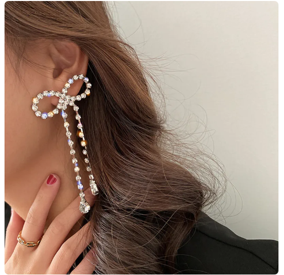 Big Bow Crystal Drop Earrings