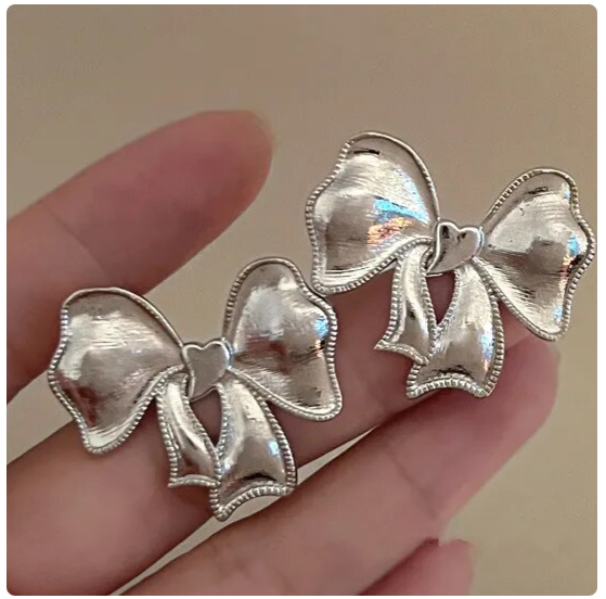 Big Bow Tie Silver Earrings