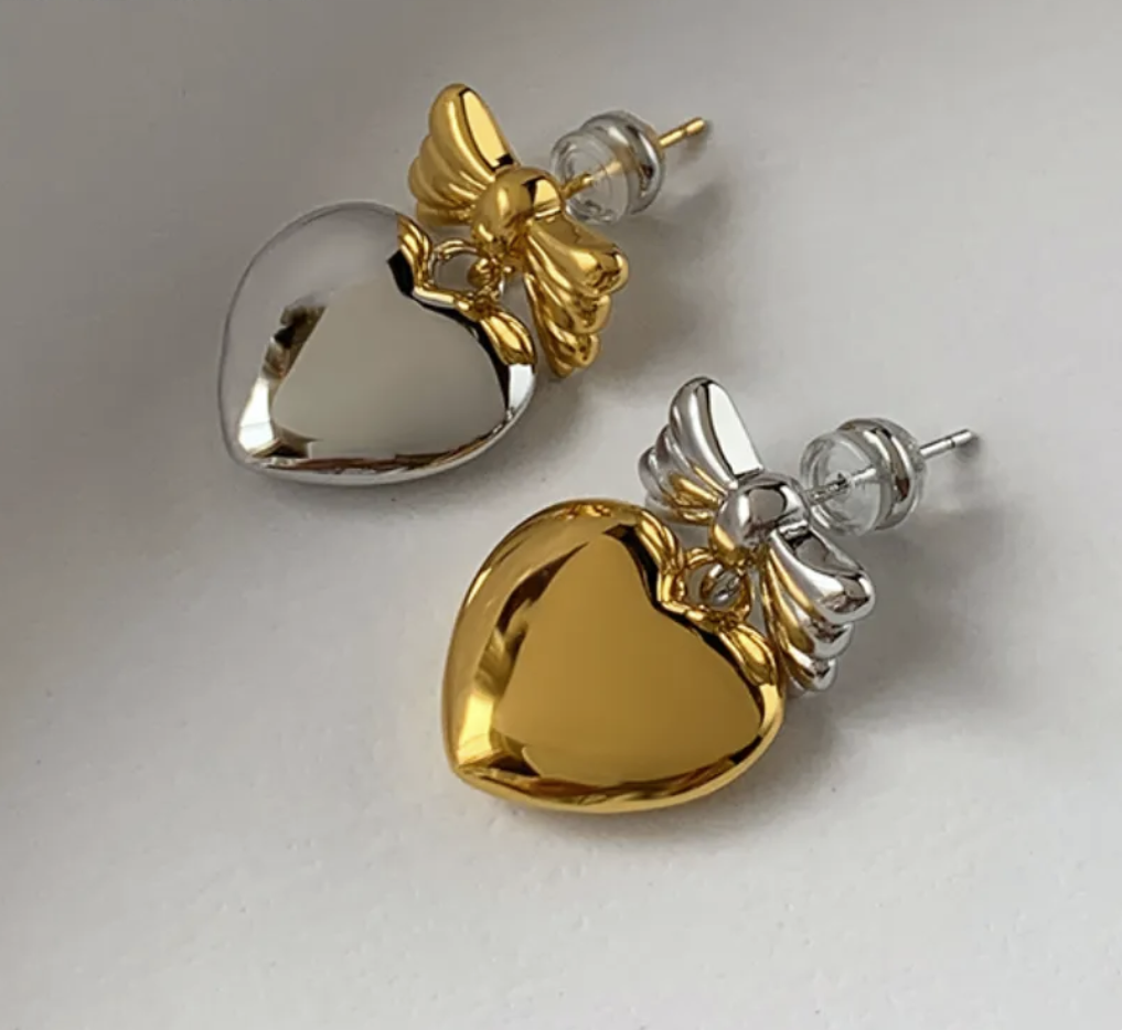 Unique Bow Heart Earrings | 925 Sterling Silver | Gift for Her | Delivered in a Gift Box