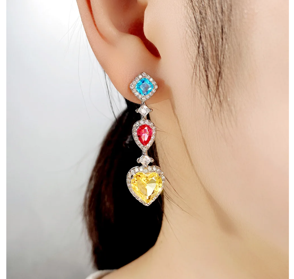 Heart Gemstone Earrings | 925 Sterling Silver | Multicolor hearts | Delivered in Gift Box