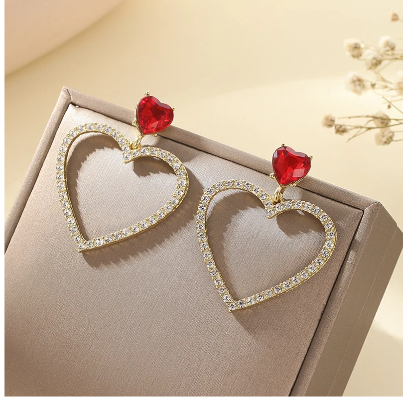 Shining Hollow Heart Earrings | Rhinestone Crystal Earrings