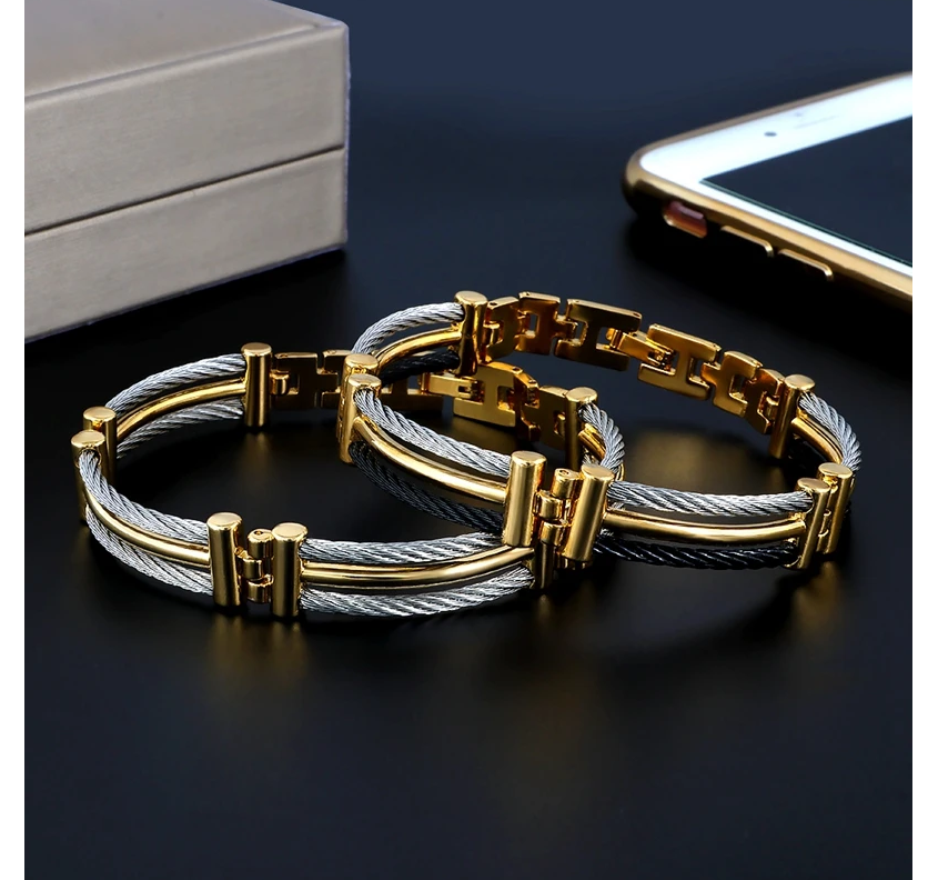 Premium Stainless Steel Splicing Chain Link Gold Bracelets | Sporty Men's Bangle | High-Quality Craftsmanship