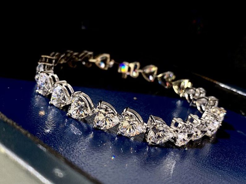 Heart Diamond Tennis Bracelet | 925 Sterling Silver Stamped | 5mm | Great Gift for her | Valintine's Day | Delivered in Gift Box.