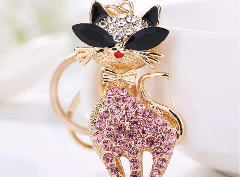 Sassy Cat Handbag Charm | Lady Bag Buckle | Keychain | Pink | Delivered in Gift Box | Gift for Her.