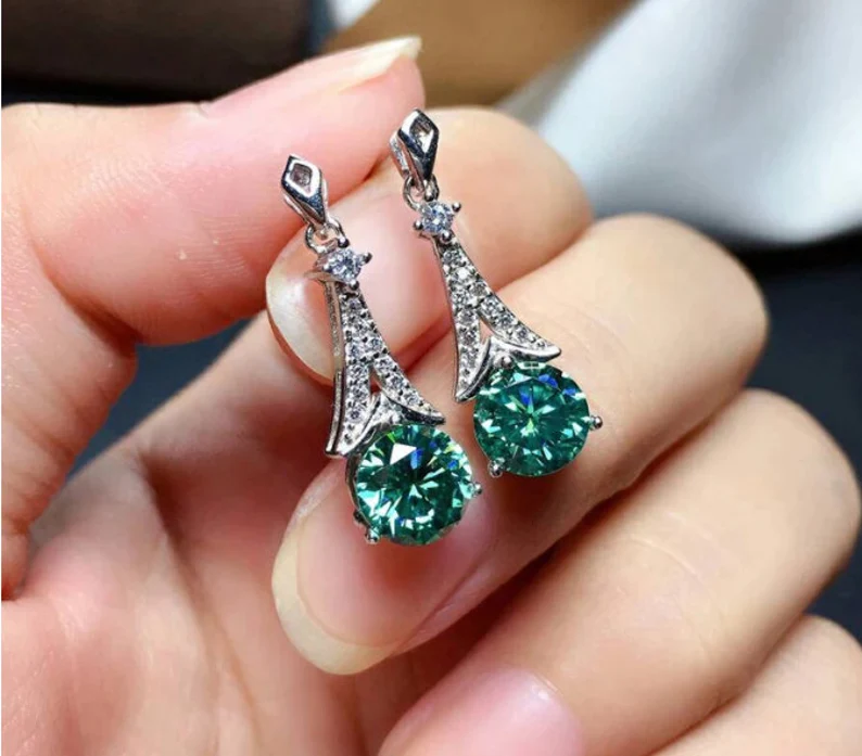 Elegant Green Earrings | 925 Sterling Silver | Gift for her | Dangle Drop Earrings