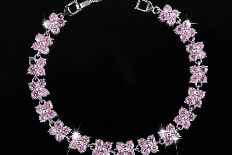 Flower Pink Pastel Bracelet | 925 Sterling Silver Stamped | Gift for Her | Pink Lover | Delivered in Gift Box.