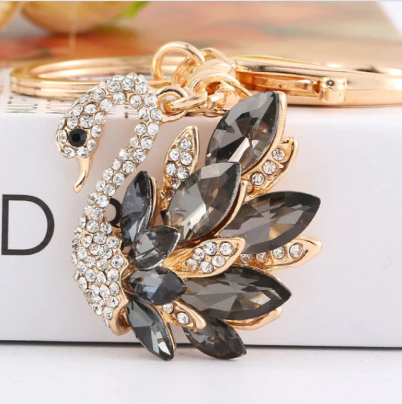 Crystal Swan Handbag Charm | Keychain | Available Silver, Black, Gold | Delivered in Gift Bag