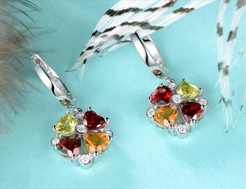 Multi Color Gemstone Earrings | 925 Sterling Silver | Flower Earring | Birthstone Earring | Anniversary Gift | Birthday Gift | Gift for her