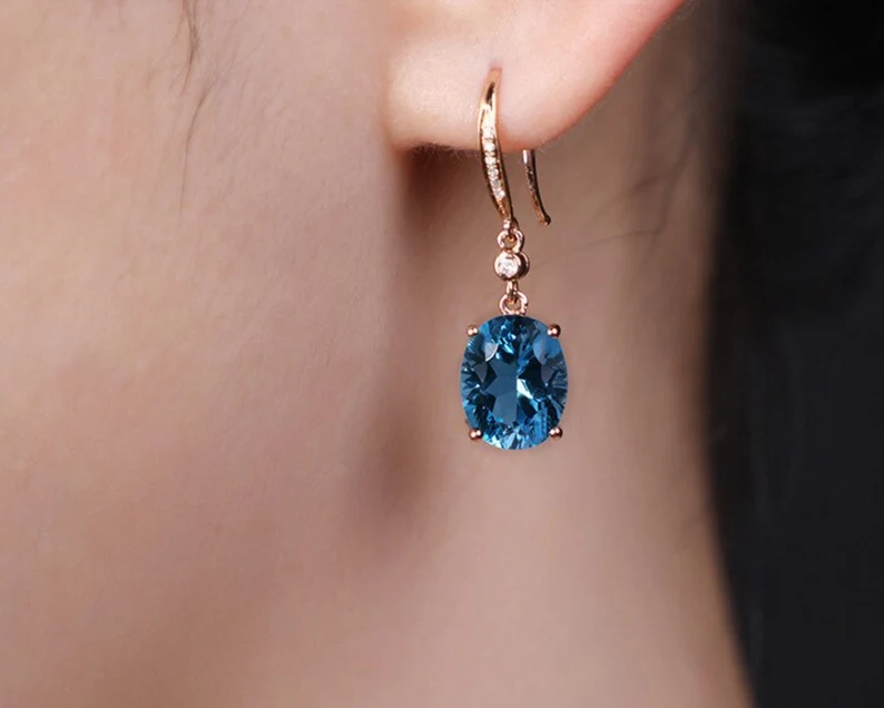 Blue Topaz Dangle Drop Earrings | 925 Sterling Silver | Drop Earrings | Gift for her | Rose Gold Earrings | Minimalist Earrings