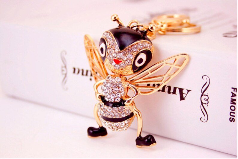 Sassy Honey Bee Handbag Charm | Movable Head and Wings | Keychain | Black and Red Available | Delivered in Gift Bag
