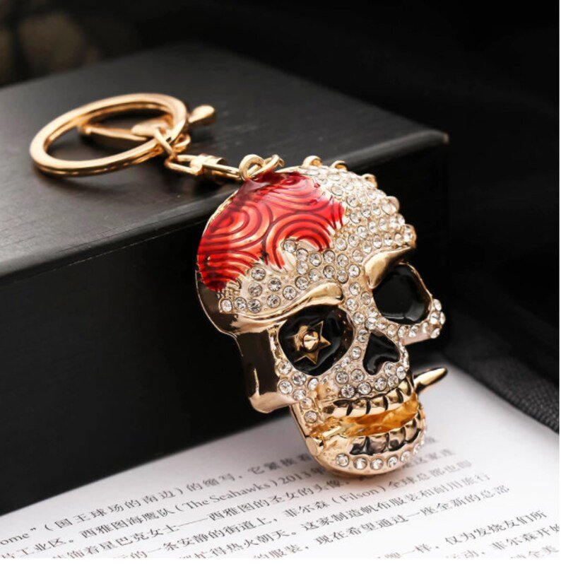 Skull Bad To The Bone Crystal Handbag Charm | Keychain | Available in Red or Black | Delivered in Gift Box | Gift for Her.
