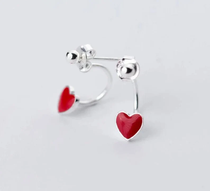 Red Heart Drop Earrings | 925 Sterling Silver | Gift for her