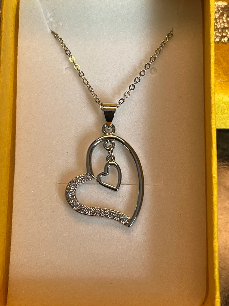 Heart Dangle Diamond Necklace | 925 Sterling Silver | Gift For Her | Delivered in a Gift Box