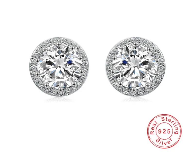 Elegant Halo Stud Earrings | 925 Sterling Silver | D Clarity CZ Diamond Earrings | Wedding Gift | Everyday Gift | Gift for her