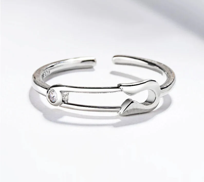 Safety Pin Adjustable Ring | 925 Sterling Silver