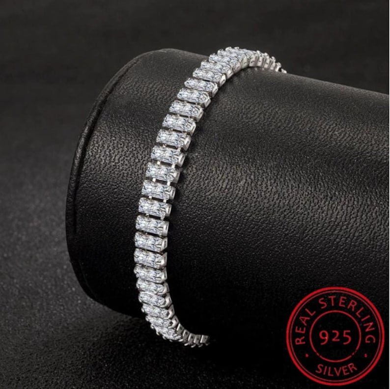 Emerald Cut Moissanite Diamonds Bracelet | 4 MM | 925 Sterling Silver Stamped | Gift for Her | Bridal Wedding Gift | Delivered in Gift Box.