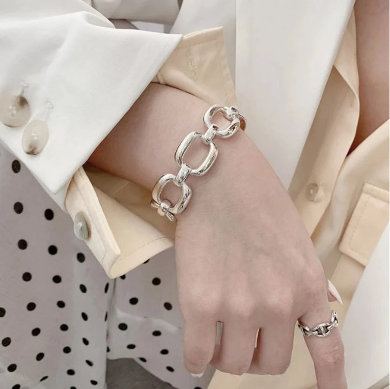 Geometric Hollow Bracelet | 925 Sterling Silver Stamped | Gift For Her | Delivered in Gift Box.