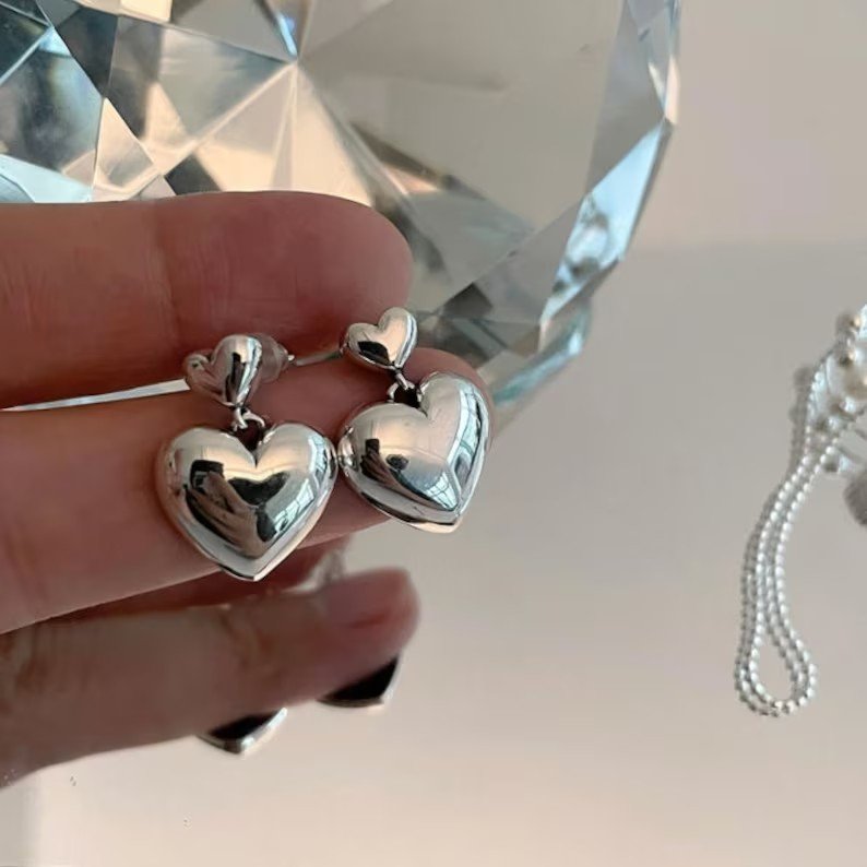 Vintage Love Heart Pendant Earrings | 925 Sterling Silver