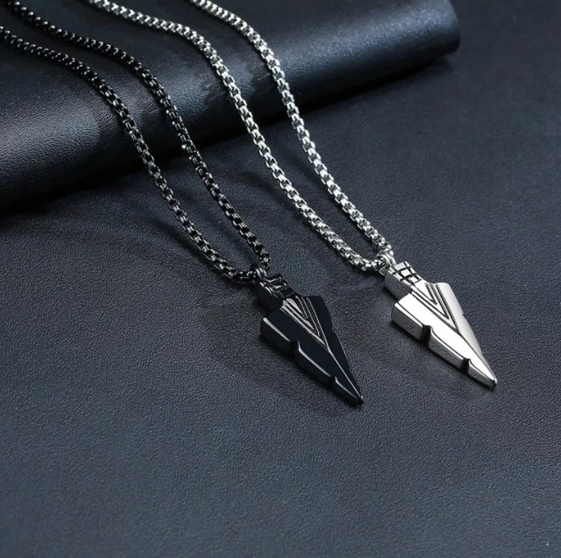 Men's Urn Arrowhead Pendant Necklace | Silver or Black | Stainless Steel | Gift For Him | Delivered in Gift Box
