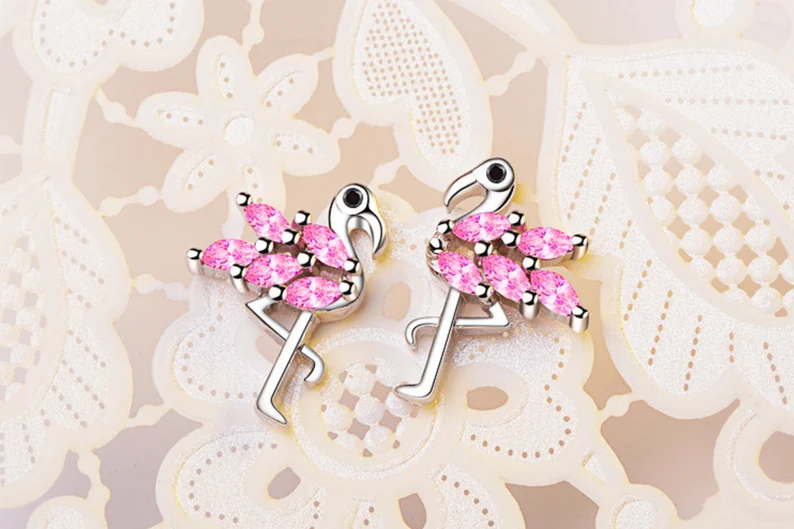 Pink Flamingo Earrings | 925 Sterling Silver | Gift for her | Stud Earrings