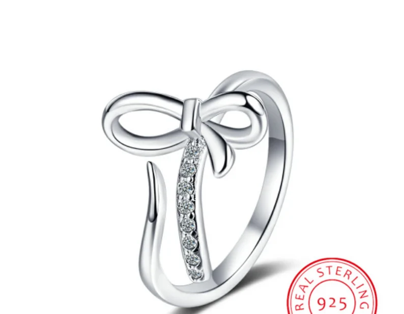 Bow Diamond Ribbon Adjustable Ring | Real 925 Sterling Silver Stamped | Gift for Her | Delivered in Gift Box.