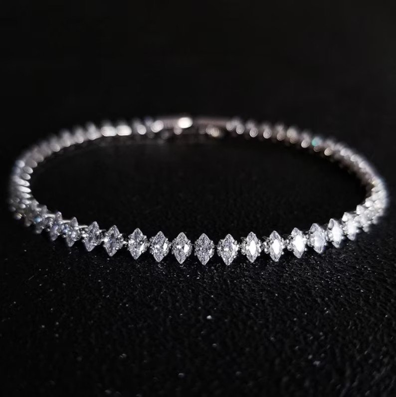 Marquise Elegant Oval Square Cut Luxury Tennis Bracelet | 925 Sterling Silver | Gift for Her | Delivered in Gift Box.