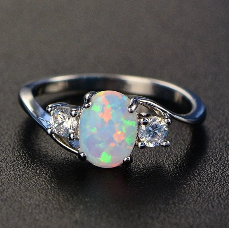 Opal Ring with Sparkling Stones | 925 Sterling Silver
