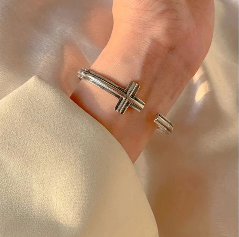 Cross Hand Made Authentic Cuff Adjustable Bracelet | 925 Sterling Silver Stamped | Gift For Her | Delivered in Gift Box.