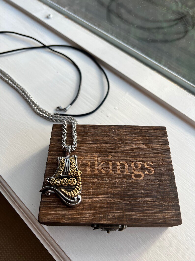 Men's Viking Drakkar Ship Pendant Necklace | Stainless Steel | Gift for Him | Delivered in Viking Wood Gift Box Ready To Give