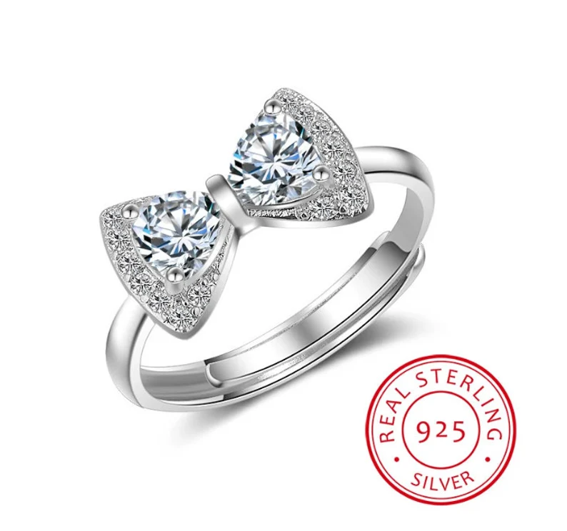 Bow Halo Diamond Adjustable Ring | Real 925 Sterling Silver Stamped | Gift for her | Delivered in Gift Box.