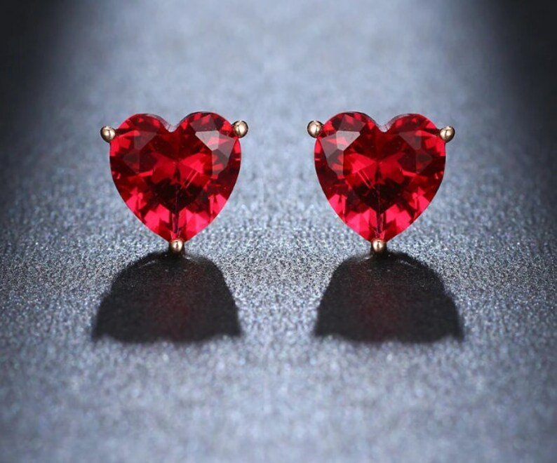 Adorable Red Heart Earrings | Rose Gold Plated I 925 Sterling Silver | Gift for her | Stud Earrings