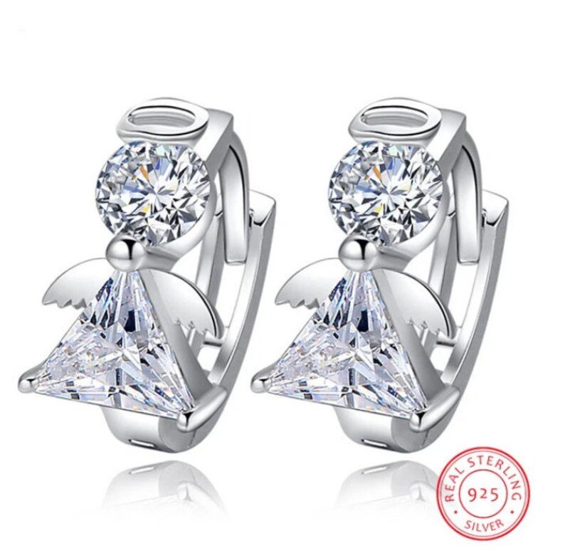 Angel Stud Earrings | 925 Sterling Silver | Crystal Earrings | Gift for her