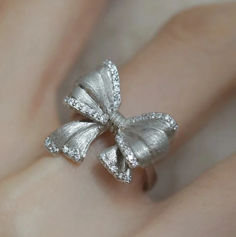 Sparkling Bow Adjustable Ring | 925 Sterling Silver | Gift for her