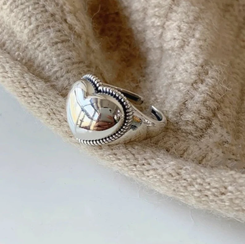 Silver Love Heart Ring | 925 Sterling Silver | Adjustable Ring | Gift for her