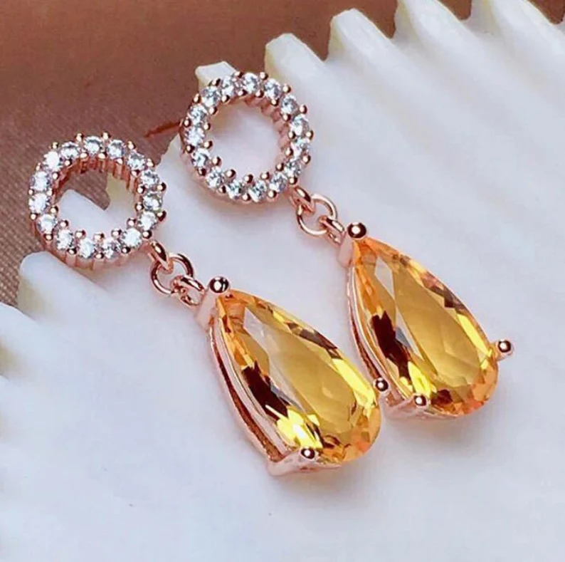 Citrine and Blue Topaz Dangle Drop Earrings | 925 Sterling Silver