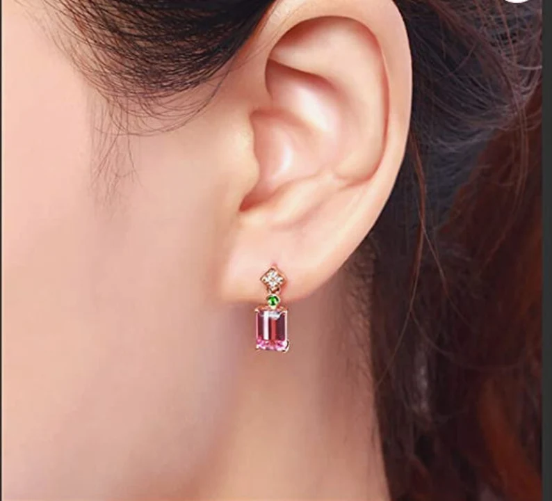 Oval Pink Rose Gold Stud Earrings | 925 Sterling Silver | Gift for her | CZ Pink Stone with Accent Stones