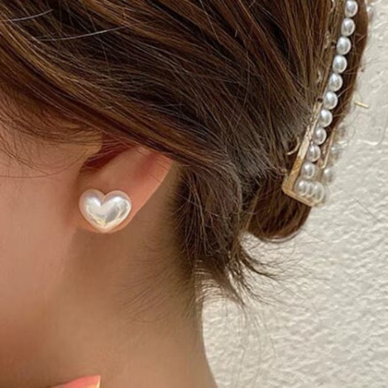 Heart Pearl Stud Earrings | 925 Sterling Silver | Gift for her