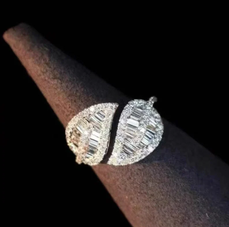 Leaf Diamond Adjustable Ring | Real 925 Sterling Silver Stamped | Gift for Her | Delivered in Gift Box.