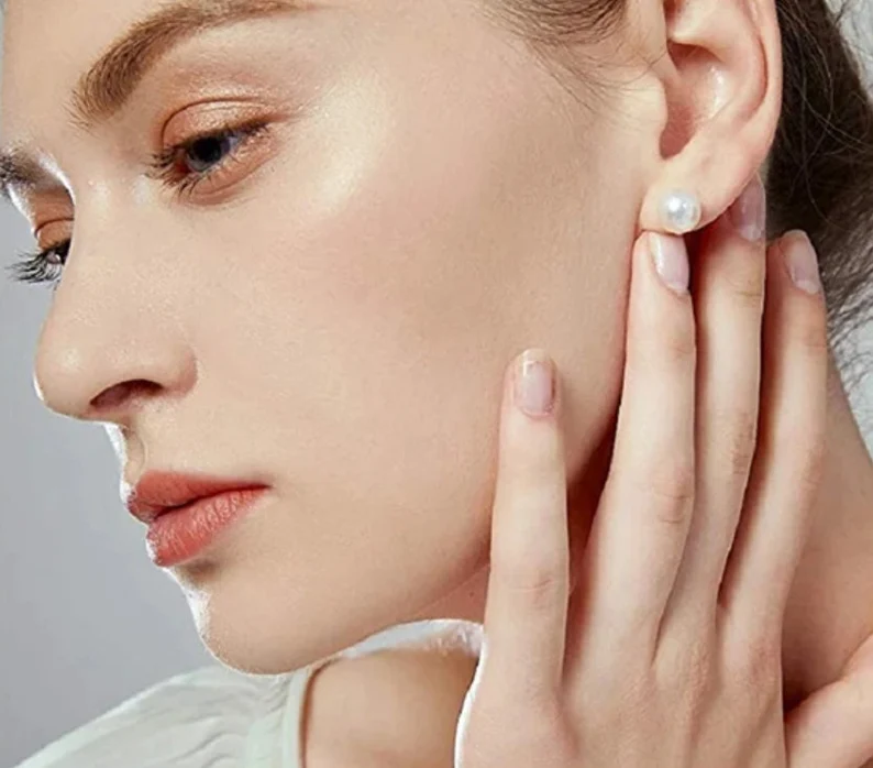 Pearl Ball Stud Earrings | 925 Sterling Silver | 8mm | Gift for her